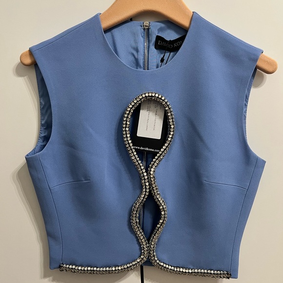 DAVID KOMA Crystal detailed Cutout Crepe Crop Top (UK6) - Picture 9 of 12